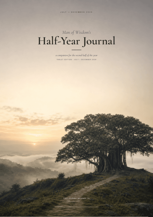 Half-Year Journal cover with a banyan tree at sunrise